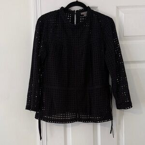 J. Crew Black Eyelet Long-Sleeve Blouse Point Sur